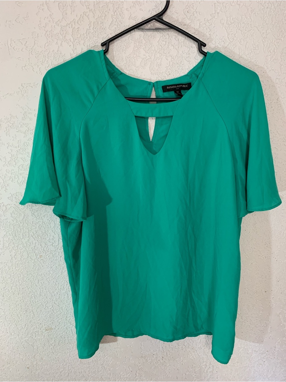 Banana Republic Teal Keyhole Flutter-Sleeve Blouse